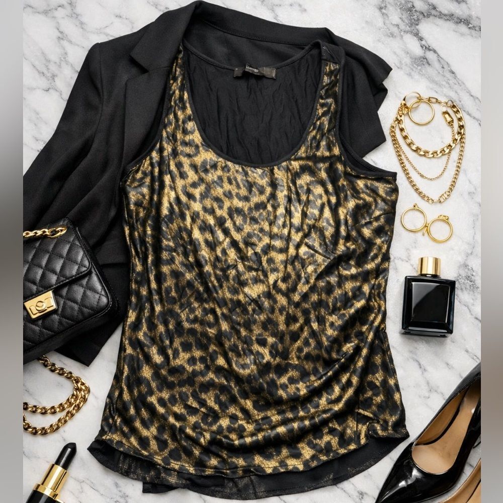 Metallic Leopard Print Tank Top Black Gold Camisole size Medium NWOT Y2K Party